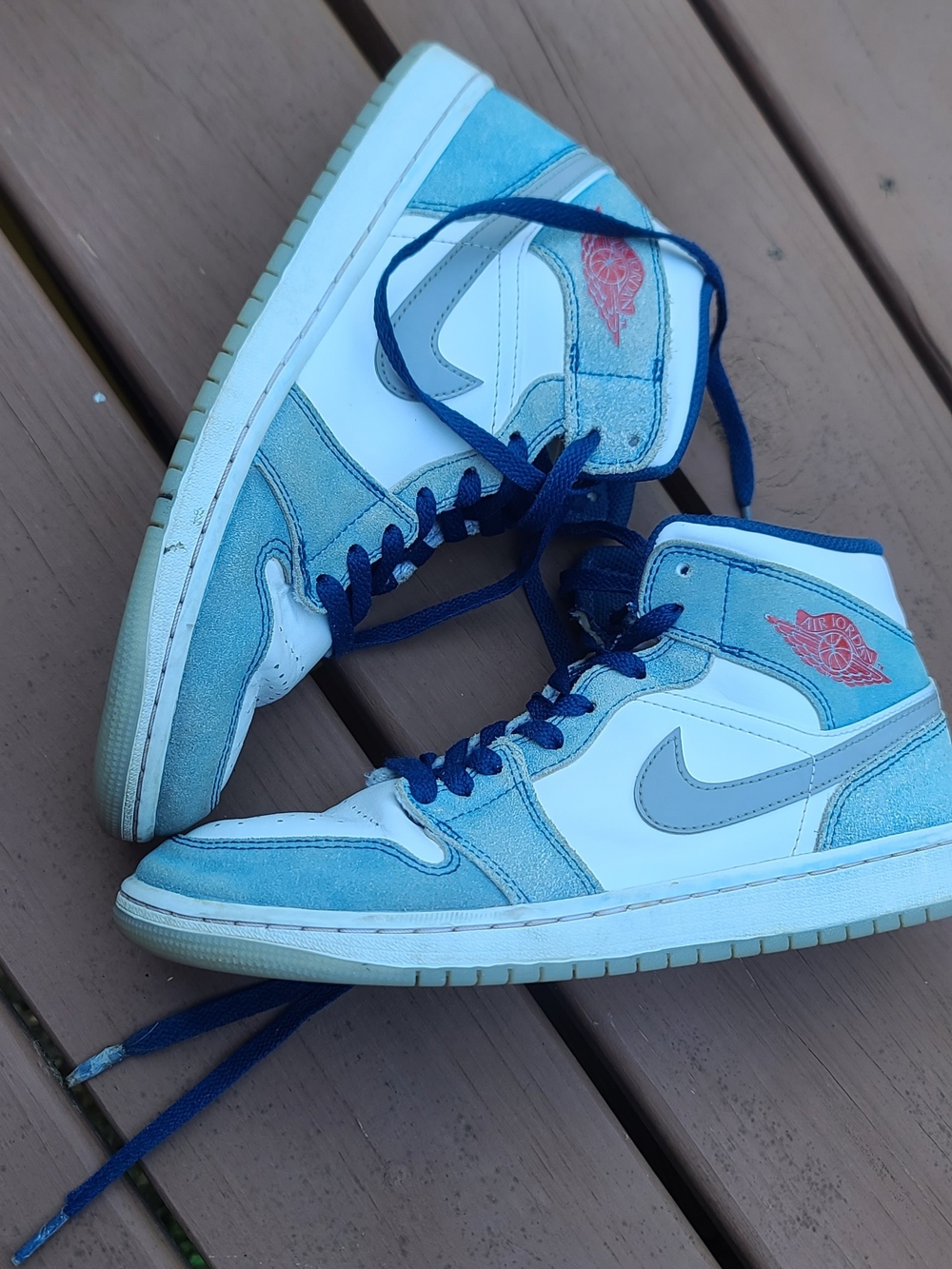 Air Jordan 1 Mid Blue and White Sneakers